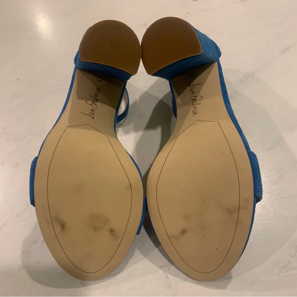 Sam Edelman Yaro Suede Block Heels Bright Blue Ankle Strap - Picture 4 of 5